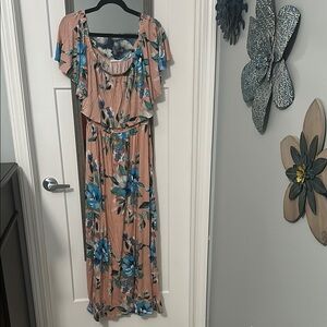 ODDY Pink Maxi Dress with off shoulder Sleeves